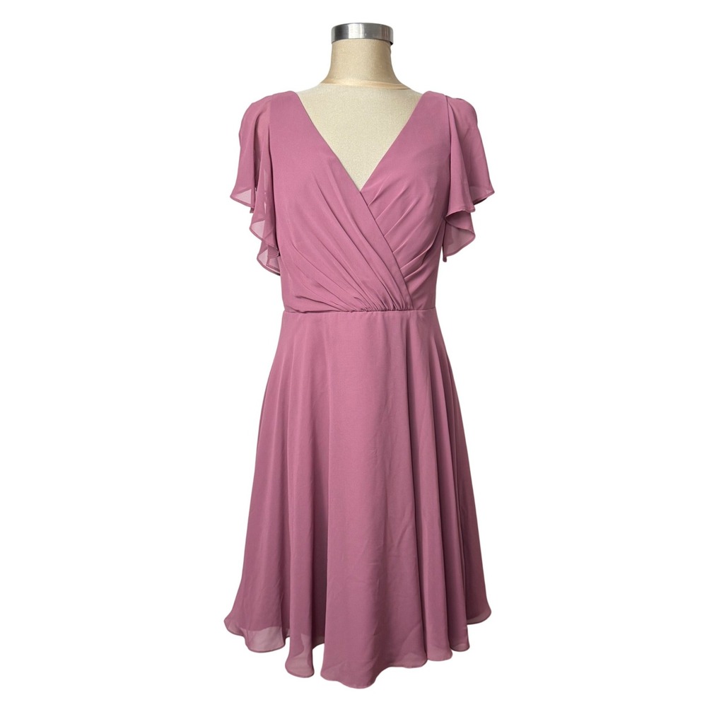 DB Studio Celebrate Chianti Pink Flutter Sleeve Chiffon Dress Size 12 F20065